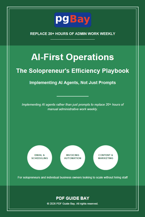 Cover of AI-First Operations, a PDF efficiency playbook for solopreneurs