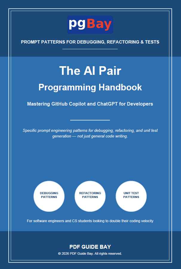 Cover of The AI Pair Programming Handbook, a PDF guide to GitHub Copilot and ChatGPT for developers