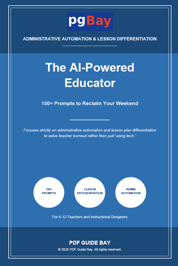 Cover of The AI-Powered Educator, a PDF guide with 150+ prompts for teachers