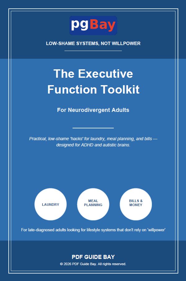 Cover of The Executive Function Toolkit for Neurodivergent Adults, a PDF productivity systems guide