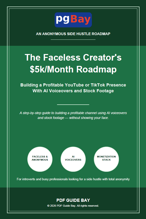 Cover of The Faceless Creator's $5k/Month Roadmap, a PDF guide to faceless content income