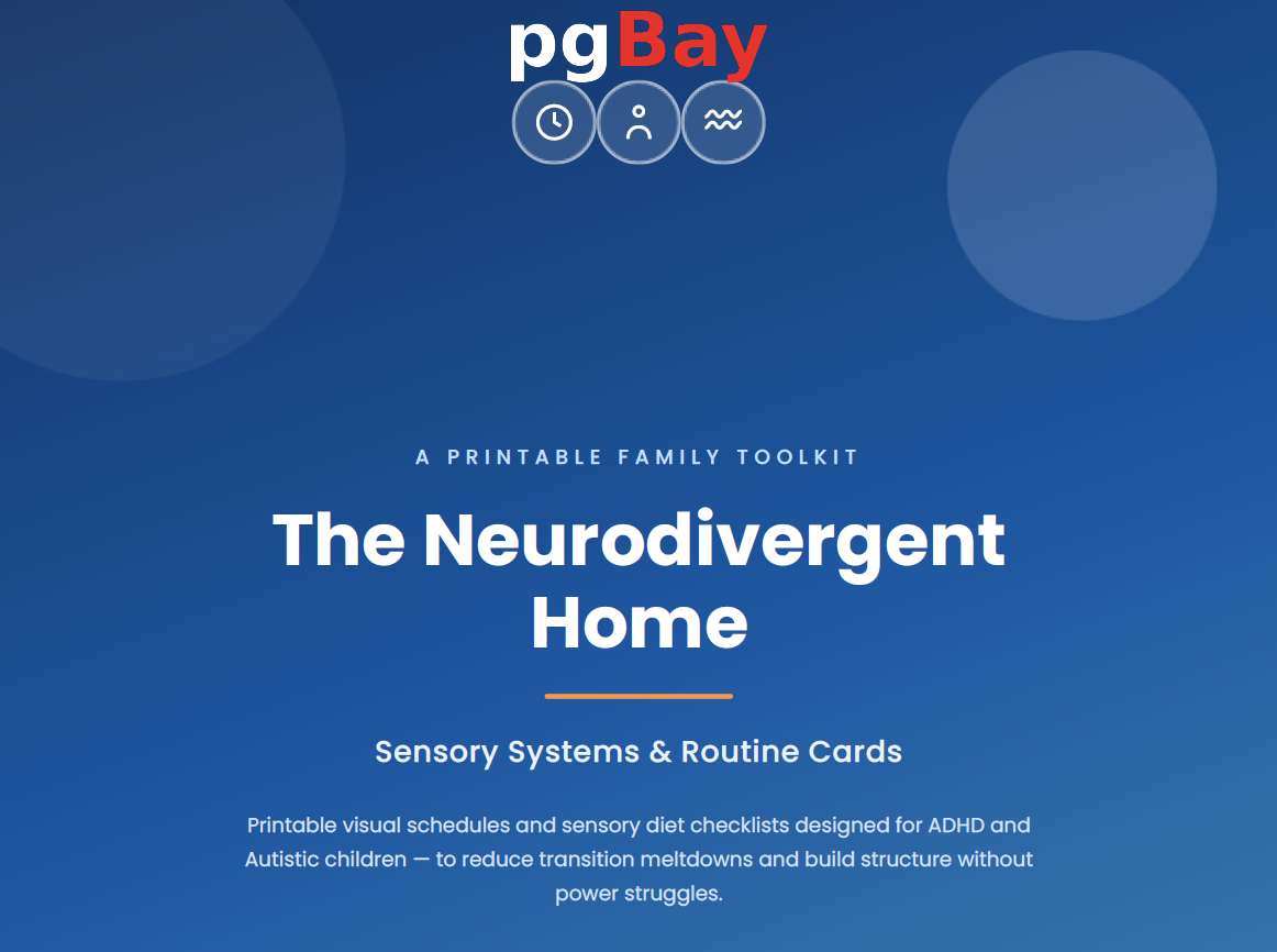 Cover of The Neurodivergent Home, a PDF guide with sensory systems and routine cards