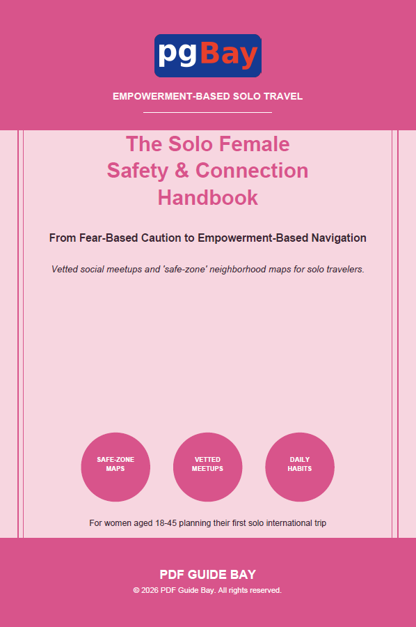Cover of The Solo Female Safety & Connection Handbook, a PDF solo travel safety guide for women